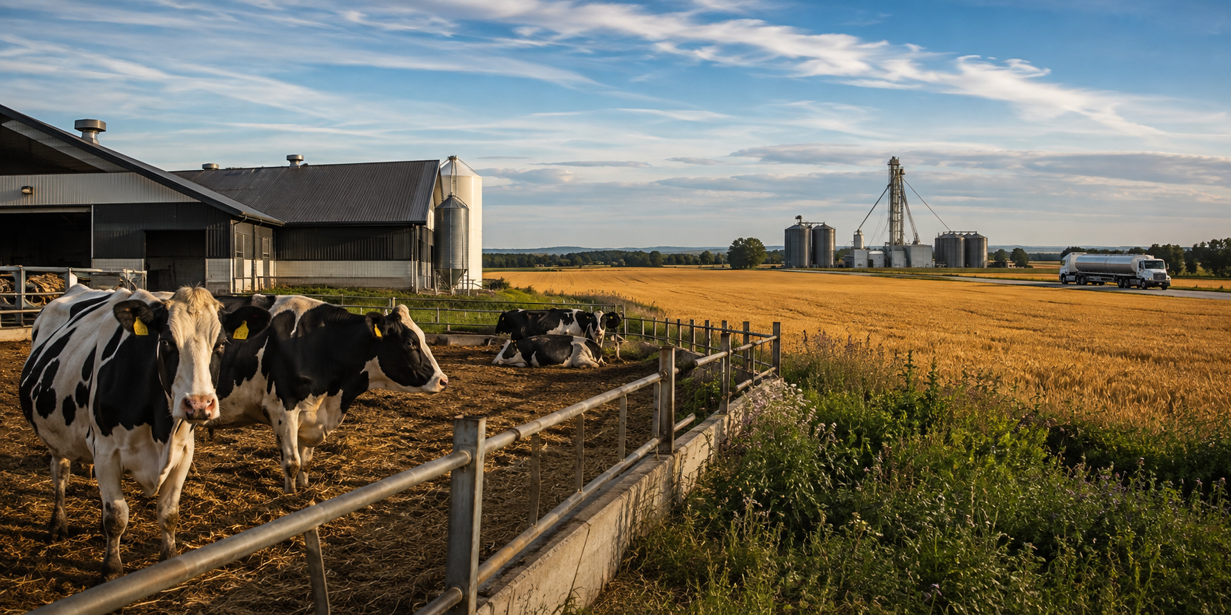 Actualité agricole Québec 19 août 2026, vaches laitières, champ de blé et transport du lait