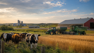 Actualité agricole Québec 20 août 2026, bovins, récolte de céréales et machinerie dans une ferme québécoise